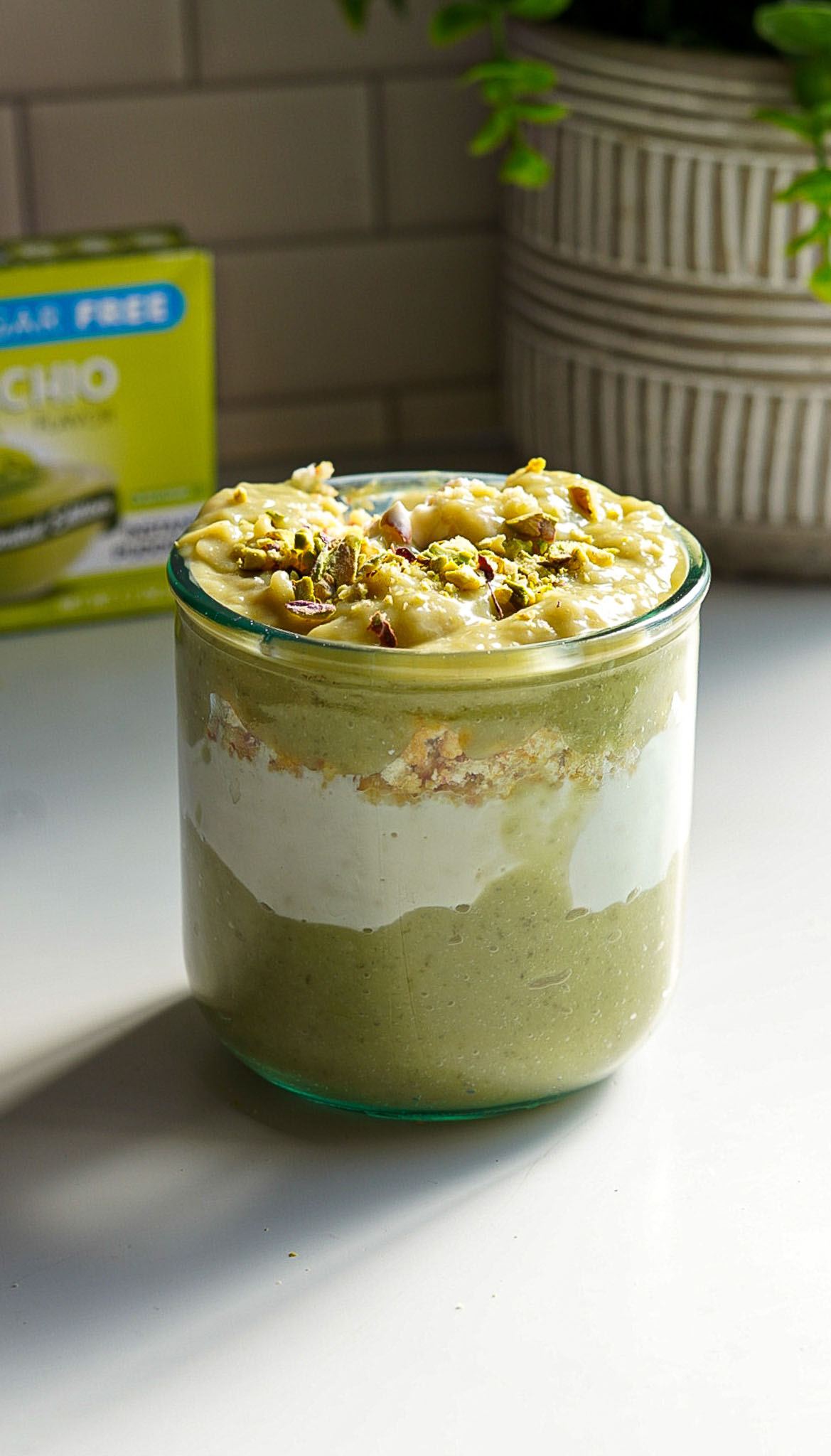 Pistachio Protein Cheesecake Parfait -Single Serving in Glass Dish