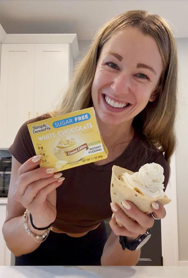 White Choc Protein Soft Serve Wrap with @iamjosefineholmberg holding wrap