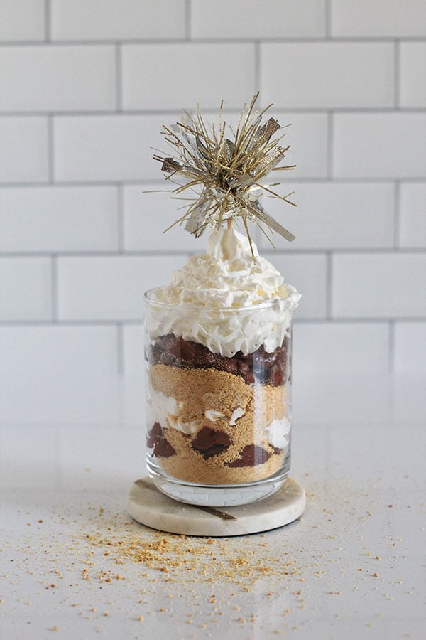 sugar free chocolate pudding parfait with whipped cream and graham cracker layers