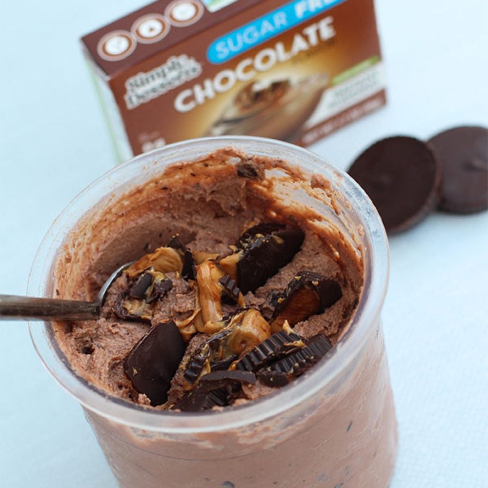 Chocolate peanut butter ice cream made with Simply Desserts pudding