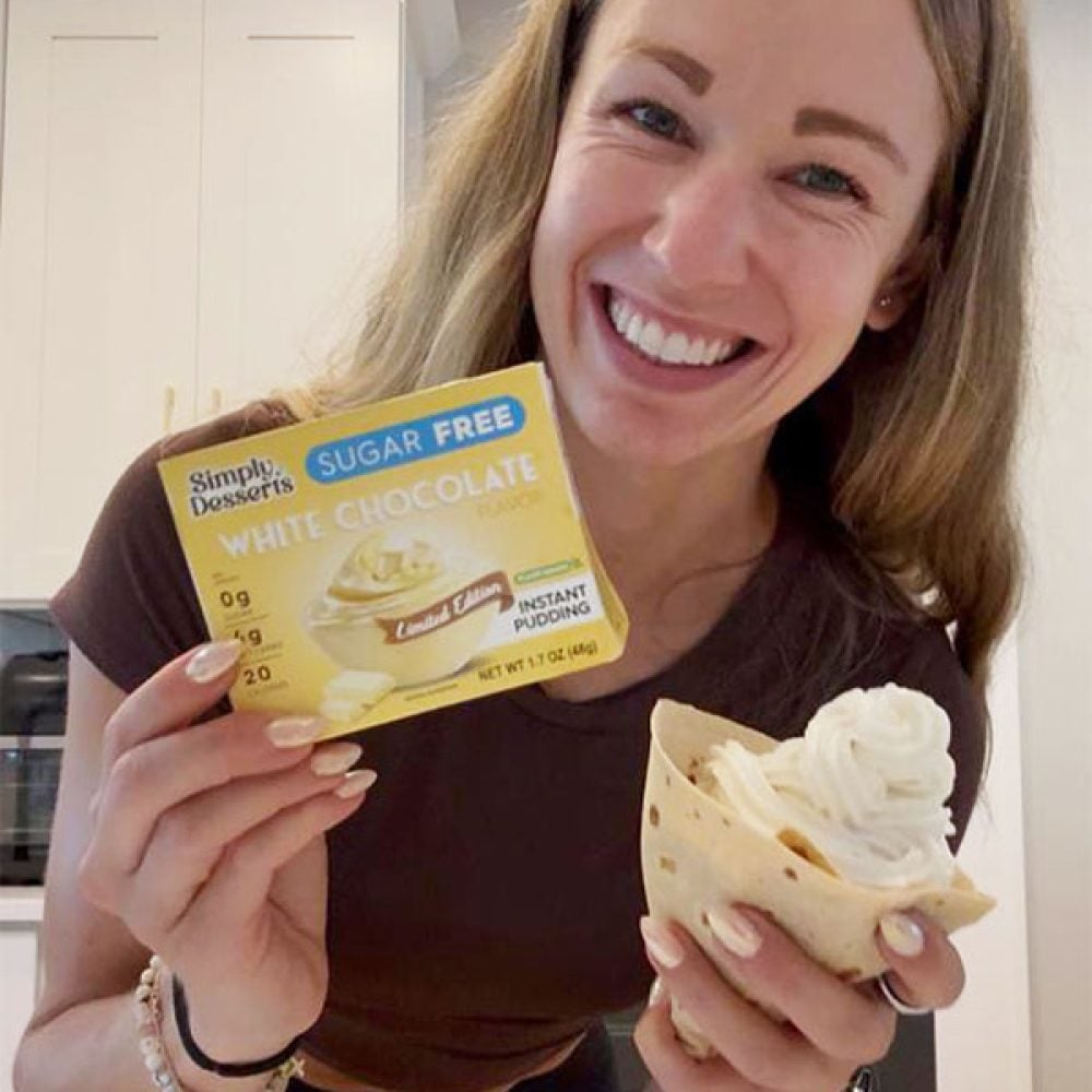 White Choc Protein Soft Serve Wrap with @iamjosefineholmberg holding wrap